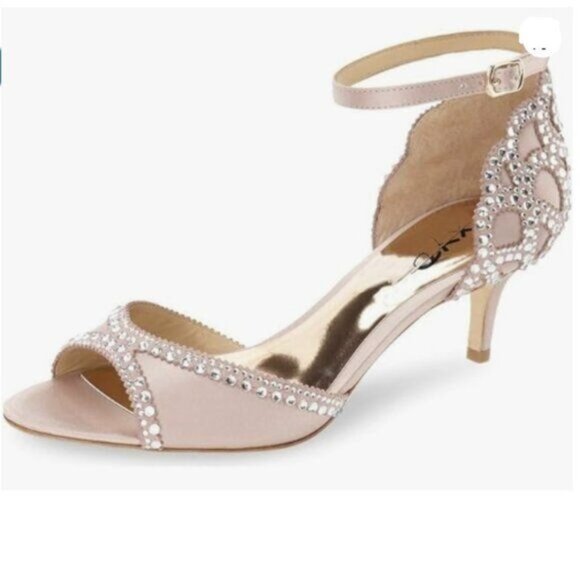 XYD Women's Sandals, Chic Peep Toe, Kitten Low Heels, Rhinestone Studs Pink - Picture 1 of 8
